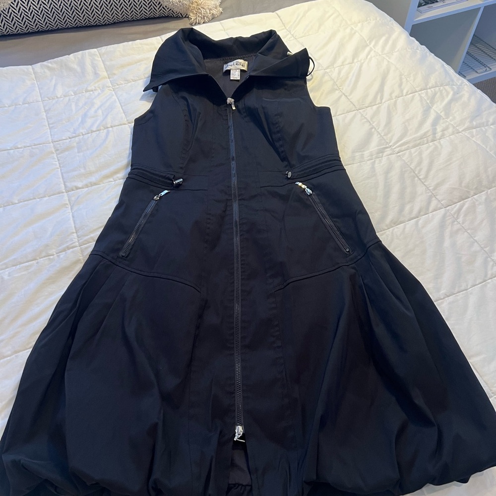 Black Sleeveless high collar Zip-Up Dress